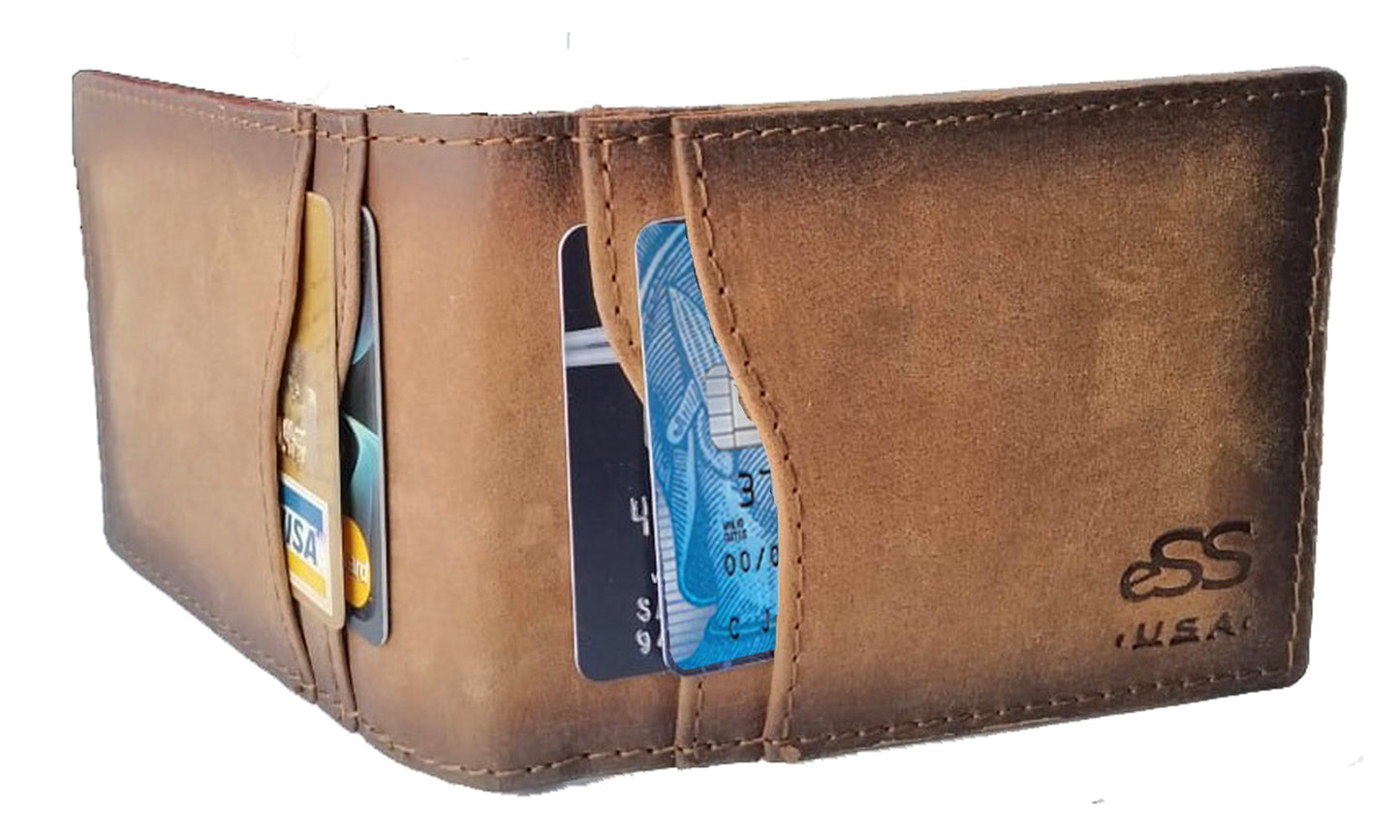 Slim wallet for men - Real Leather Front Pocket Wallet with internal - Money Clip Credit card holder - Teak -best cool gifts for dad (4 .25" x 2.50"