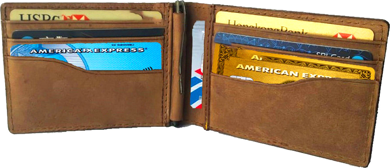 Slim wallet for men - Real Leather Front Pocket Wallet with internal - Money Clip Credit card holder - Teak -best cool gifts for dad (4 .25" x 2.50"