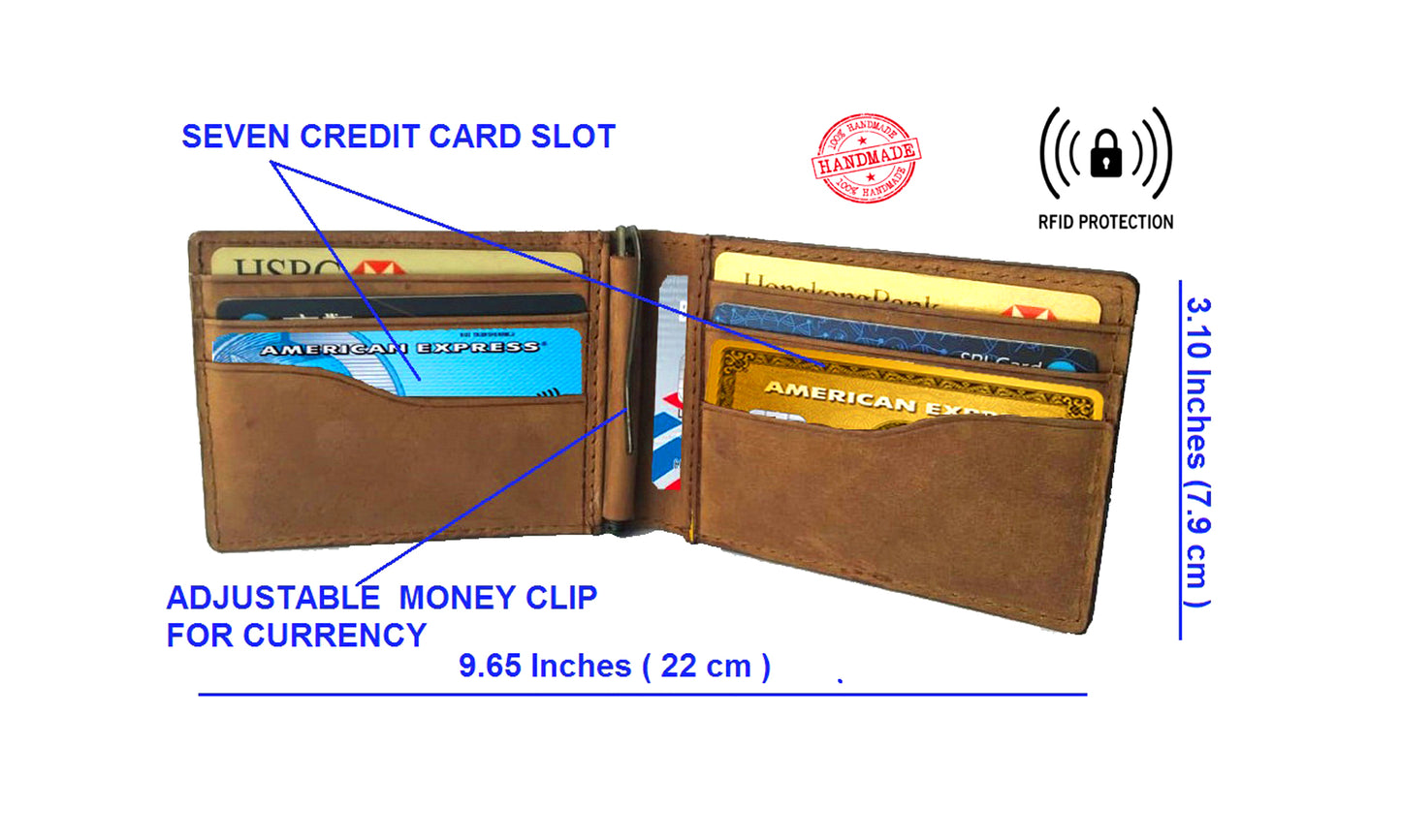 Slim wallet for men - Real Leather Front Pocket Wallet with internal - Money Clip Credit card holder - Teak -best cool gifts for dad (4 .25" x 2.50"