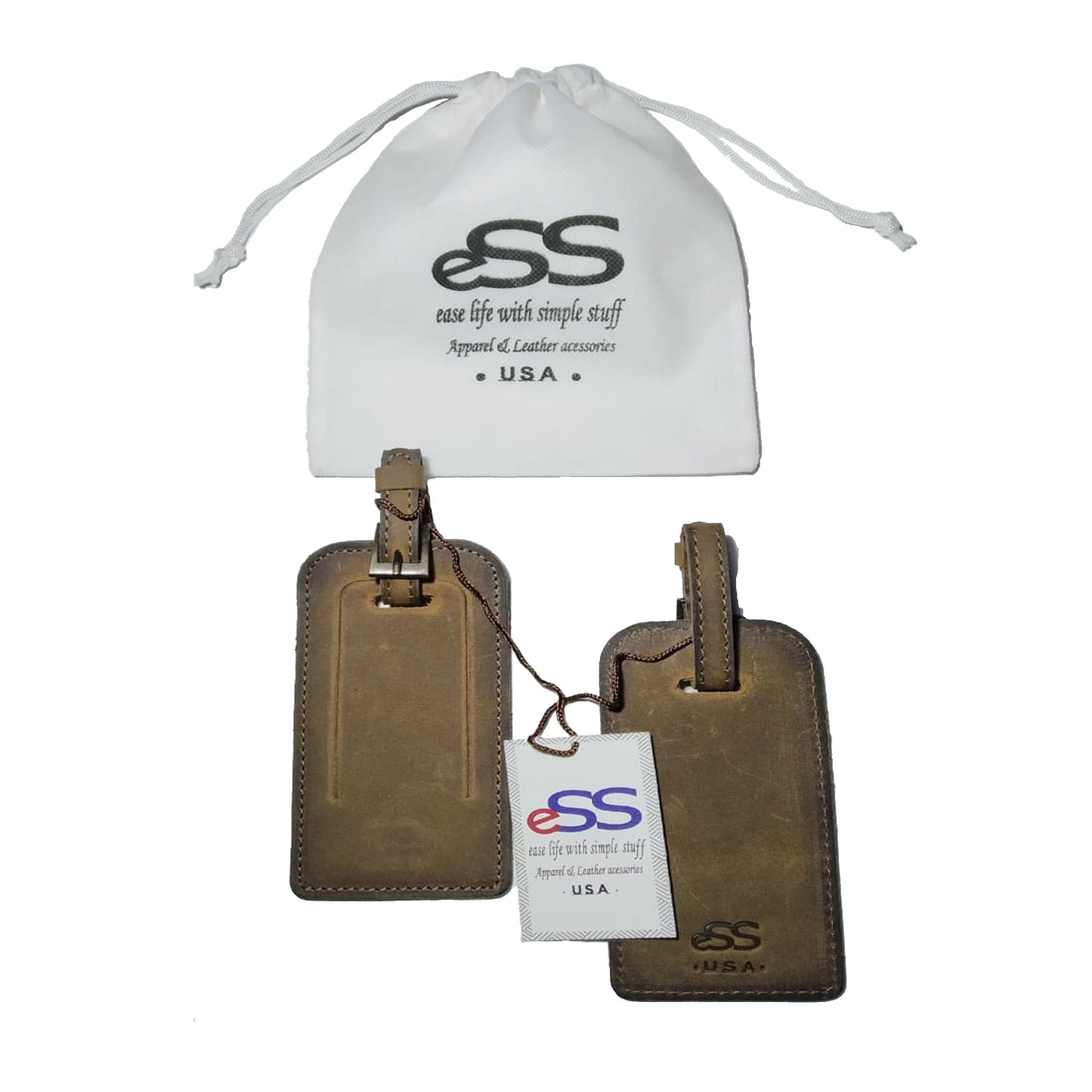 eSS Handmade Mr and Mrs Real Leather Luggage tags for suitcases with Full Privacy Cover, With Adjustable Buckle Strap suitable for Luggage Bag, suitcases, backpack. Pack of 2