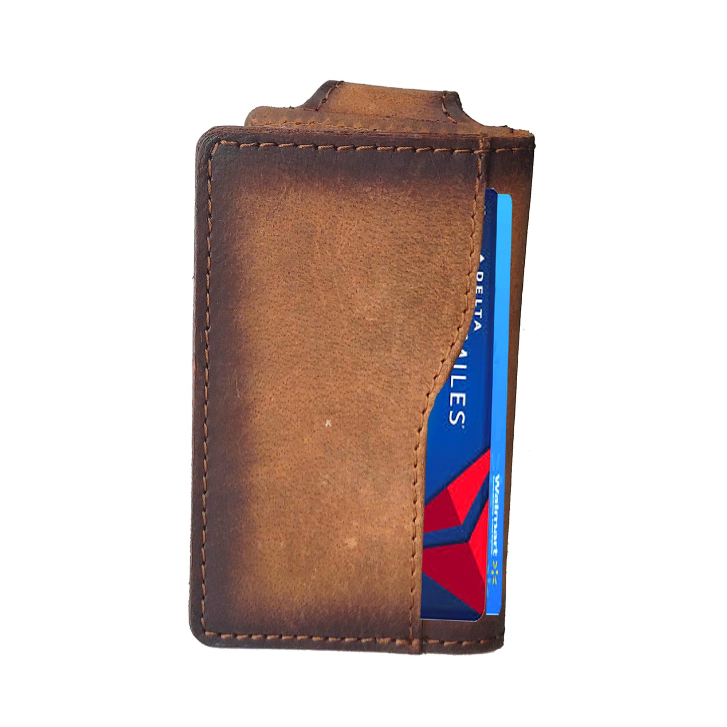 eSS Money clip for men - Rfid Blocking- Real Vegetable tan Leather - Front pocket money holder wallet for men slim minimalist- Teak -best cool gifts for dad