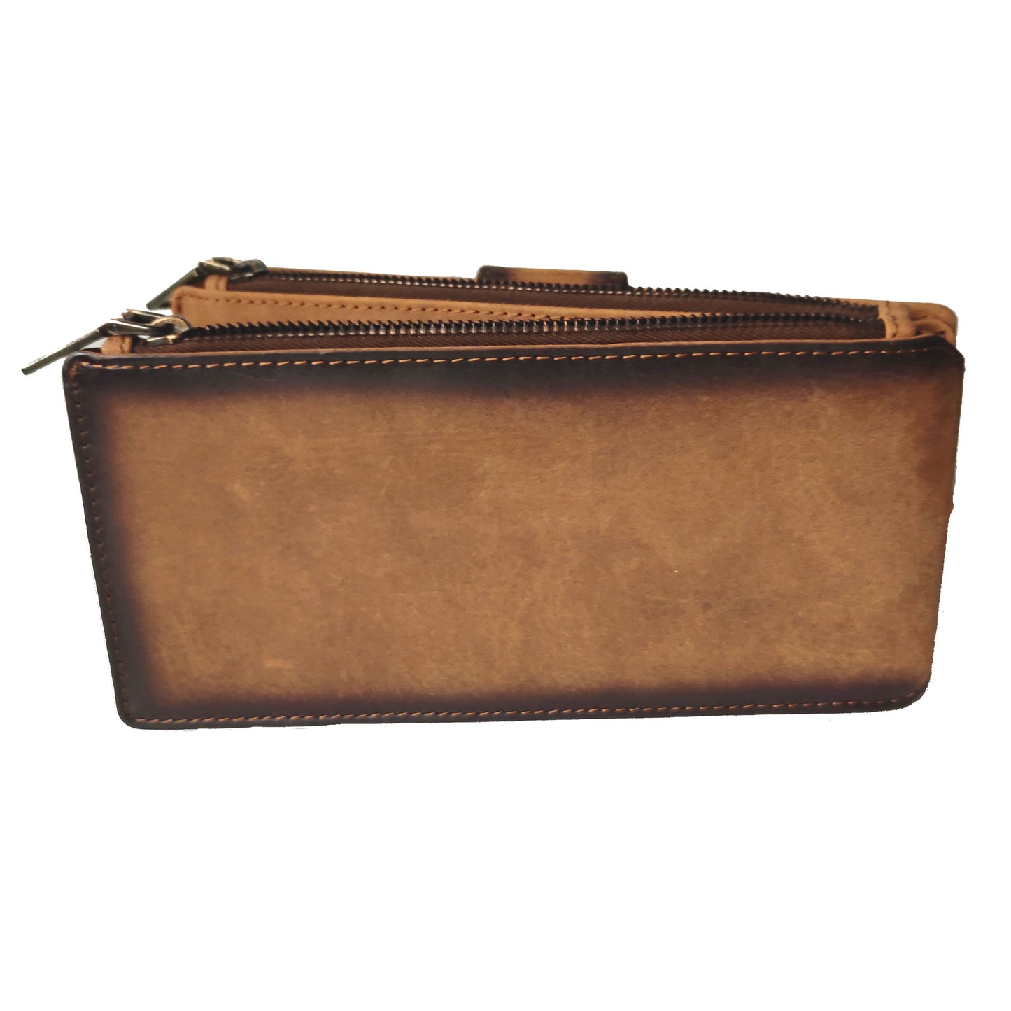eSS RFID Blocking double zipper Bifold Wallet for Women Slim Credit Card Holder Money Organizer with 43 card slots - Brown Leather Travel case - pocket for bills, Passport, an iPhone, one ID window