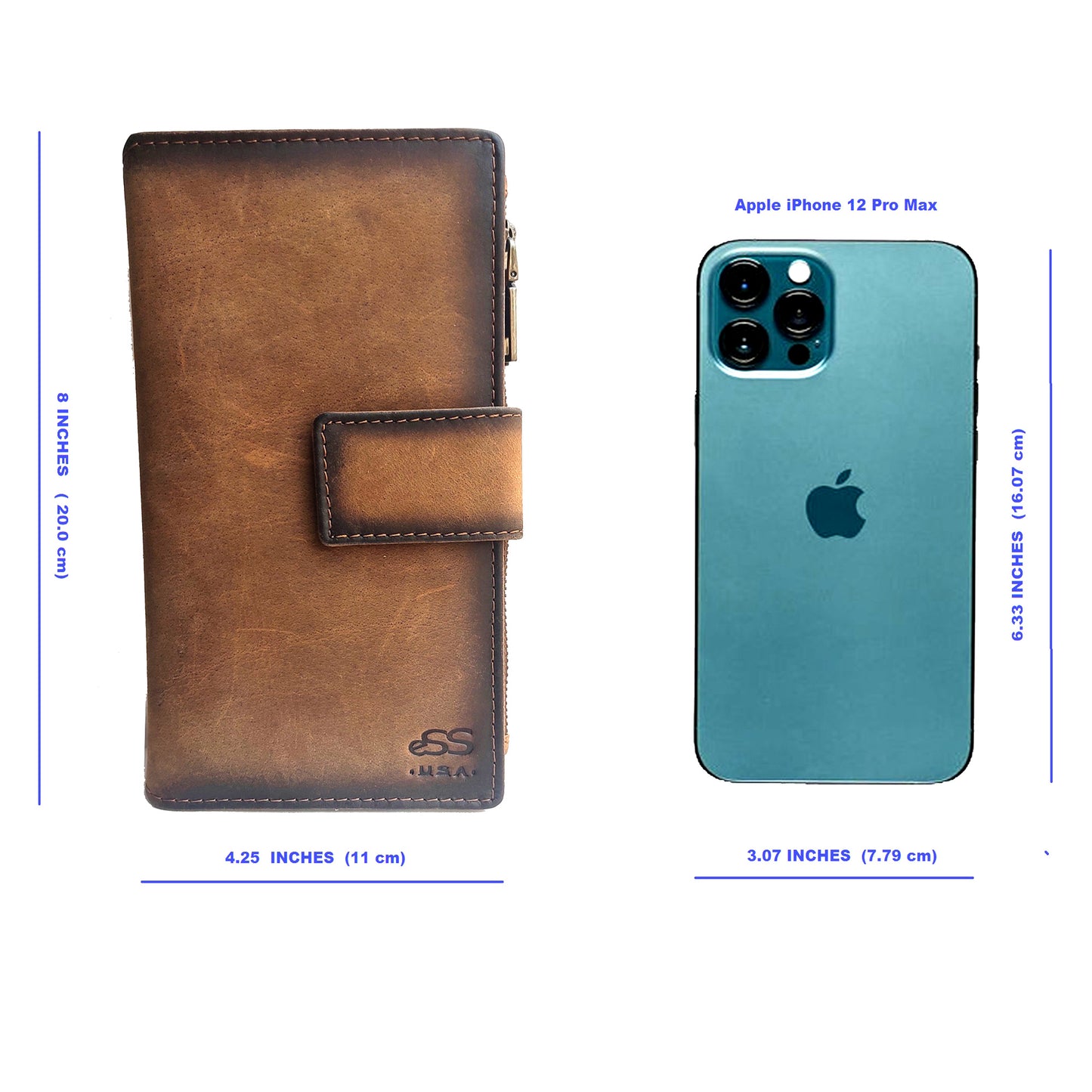 eSS RFID Blocking double zipper Bifold Wallet for Women Slim Credit Card Holder Money Organizer with 43 card slots - Brown Leather Travel case - pocket for bills, Passport, an iPhone, one ID window