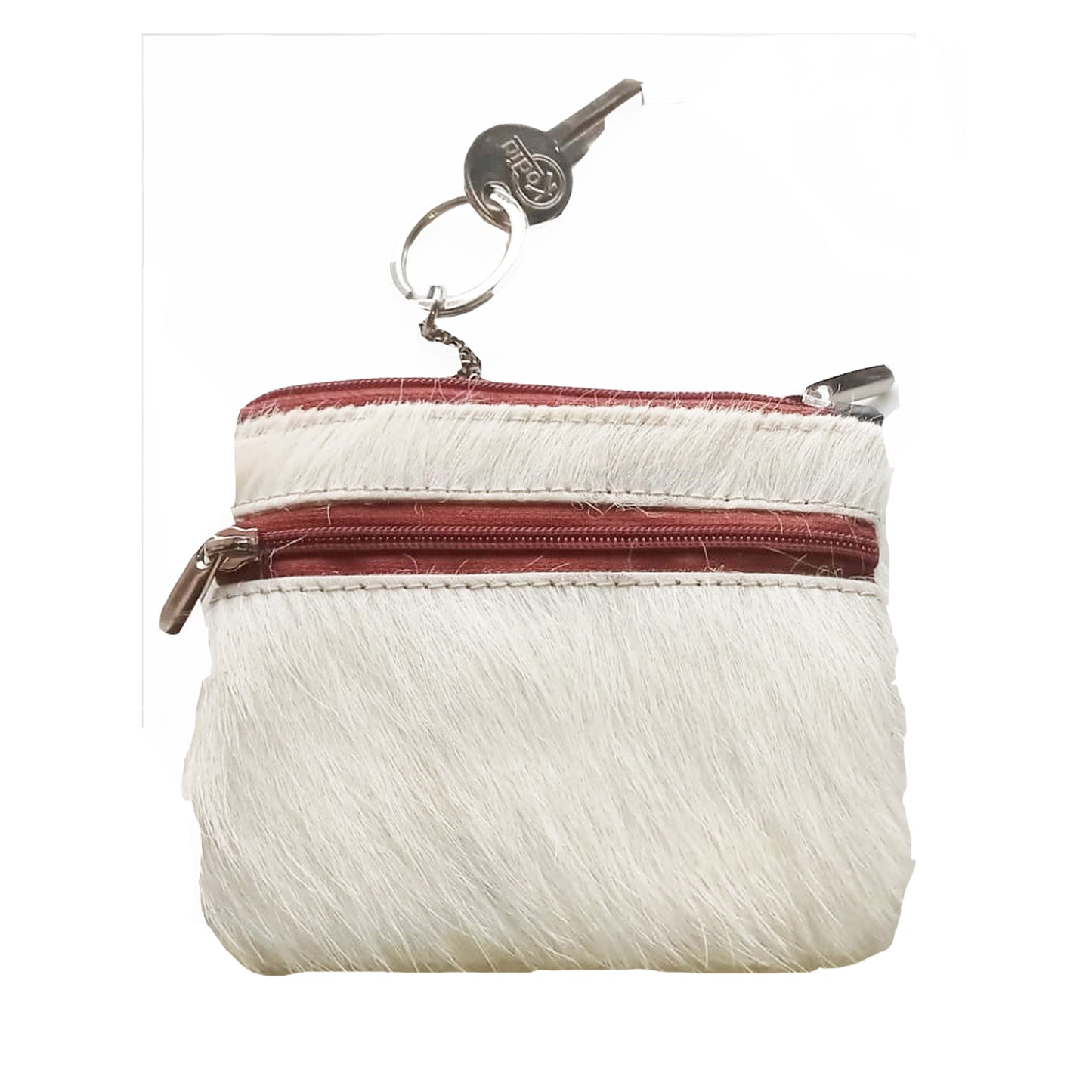 eSS Western cow hair coin purse pouch 2 zipper pockets – 1 open pocket wallet with keychain, Black-White Real Cowhide Leather, Cute, Handy, - Holds Bills, Cards, Keys, Pack of 2