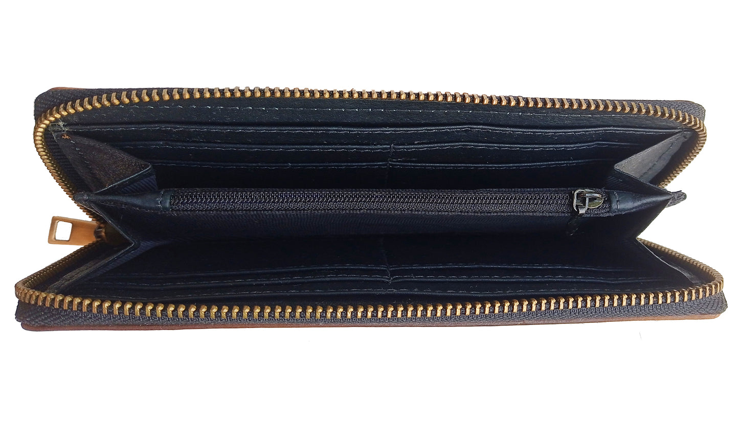 eSS Real Cowhide Leather Wallets for Women - Zipper Western Purse RFID Blocking - Clutch wallet for women - 8 credit card slot with zippered pocket- Best Gifts (7.25 x 3.75) inches