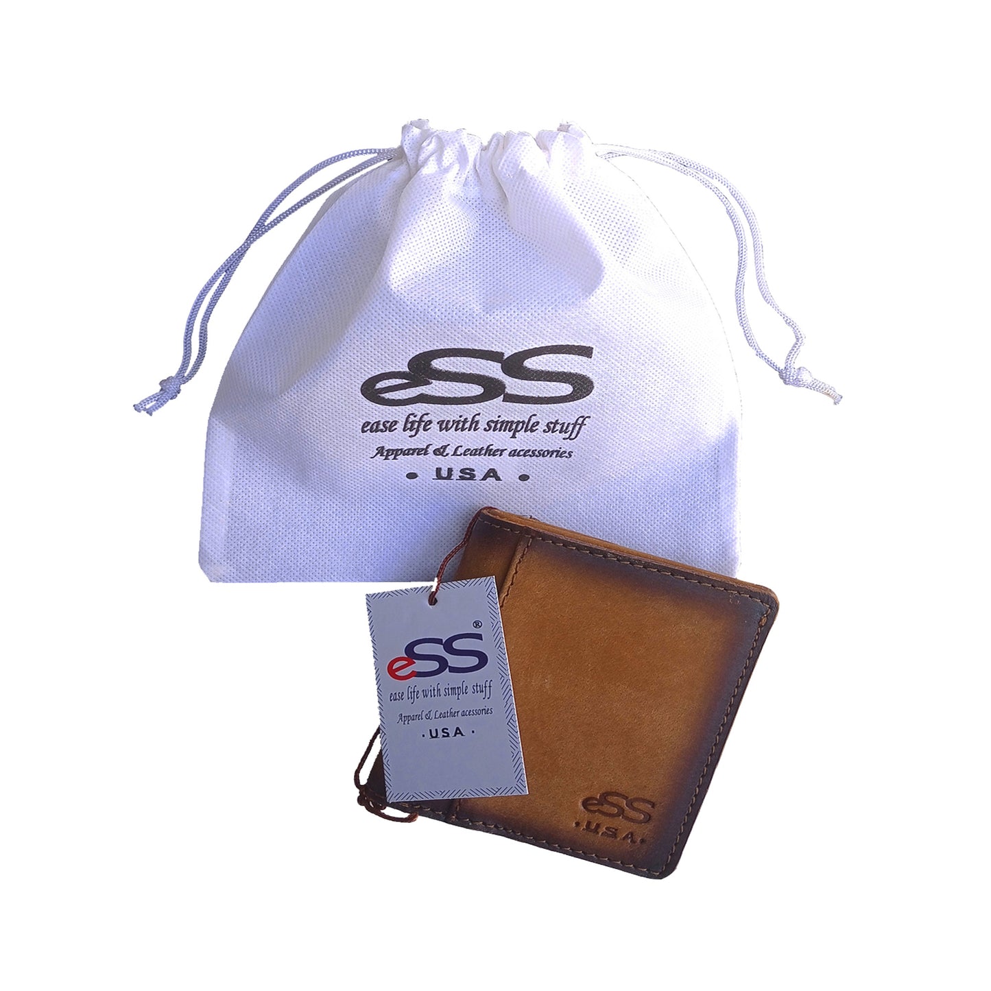 eSS Leather-Minimalist Pocket-Bifold smart Wallet -Real Vegetable Tan - RFID wallet - Teak best cool gifts for dad - valentines day gifts (4 .25" x 2.50")