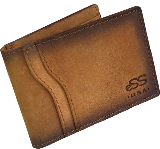 Slim wallet for men - Real Leather Front Pocket Wallet with internal - Money Clip Credit card holder - Teak -best cool gifts for dad (4 .25" x 2.50"