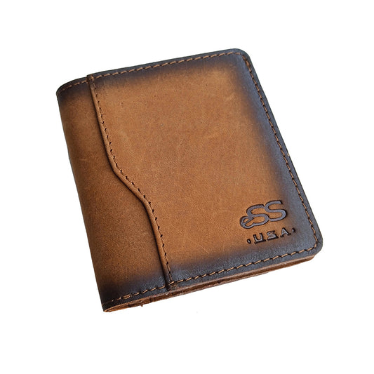 eSS Leather-Minimalist Pocket-Bifold smart Wallet -Real Vegetable Tan - RFID wallet - Teak best cool gifts for dad - valentines day gifts (4 .25" x 2.50")